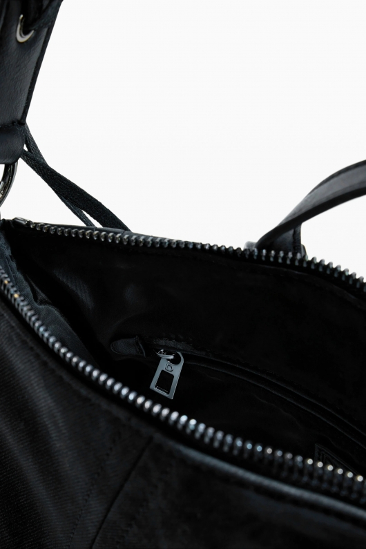 Rucsac mic negru cu detaliu împletit corset