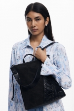 Rucsac mic negru cu detaliu împletit corset