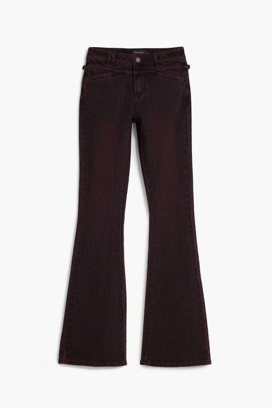 Pantaloni denim vișiniu flare cu talie medie