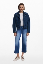 Pantaloni culotte din denim albastru spălat cu broderie