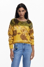 Pantaloni denim albastru cu broderie florală