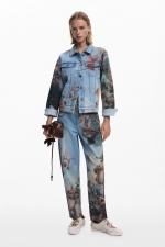 Pantaloni denim conici cu imprimeu renascentist