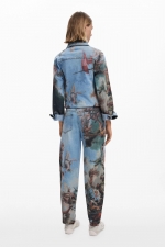 Pantaloni denim conici cu imprimeu renascentist