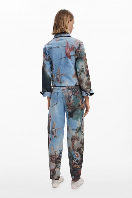 Pantaloni denim conici cu imprimeu renascentist