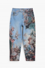 Pantaloni denim conici cu imprimeu renascentist