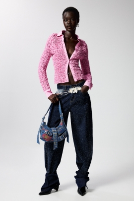 Pantaloni denim albastru închis, croi drept
