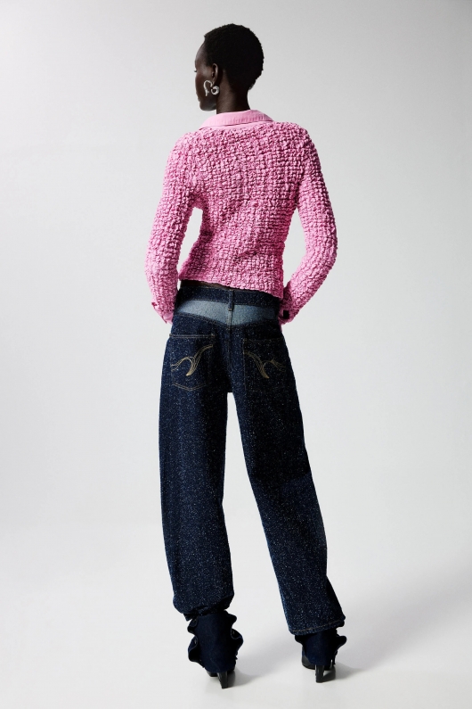 Pantaloni denim albastru închis, croi drept