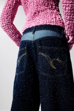 Pantaloni denim albastru închis, croi drept
