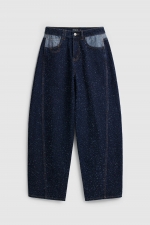 Pantaloni denim albastru închis, croi drept