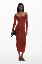 Rochie tricot neagră midi cu dungi verticale