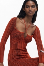 Rochie tricot neagră midi cu dungi verticale