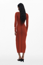Rochie tricot neagră midi cu dungi verticale