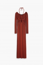 Rochie tricot neagră midi cu dungi verticale