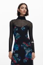 Rochie midi tip furou cu imprimeu acuarelă multicolor