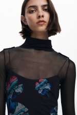 Rochie midi tip furou cu imprimeu acuarelă multicolor