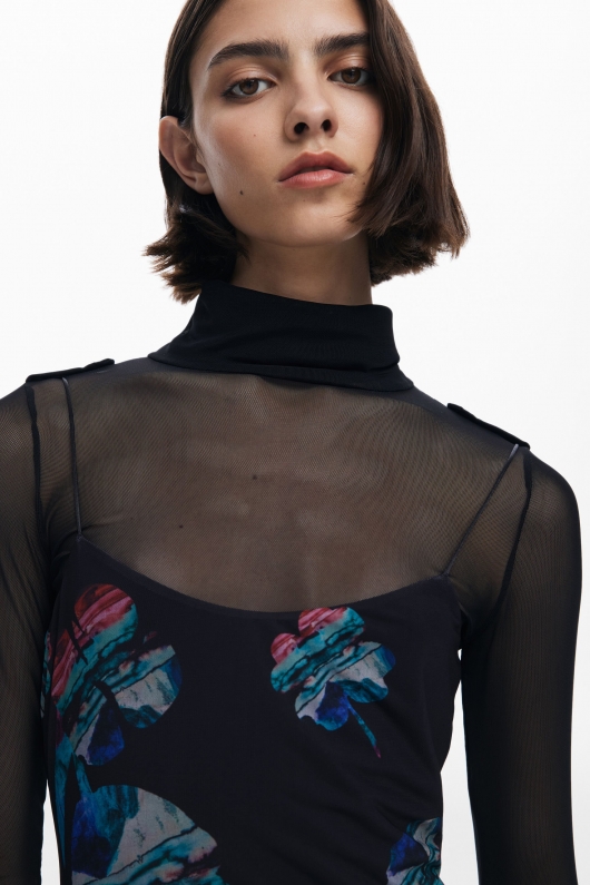 Rochie midi tip furou cu imprimeu acuarelă multicolor