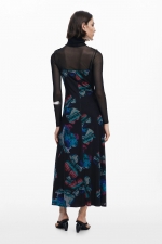 Rochie midi tip furou cu imprimeu acuarelă multicolor