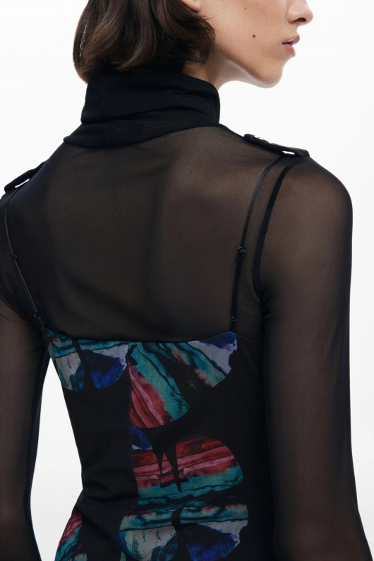 Rochie midi tip furou cu imprimeu acuarelă multicolor