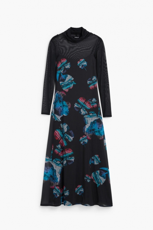 Rochie midi tip furou cu imprimeu acuarelă multicolor