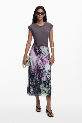 Rochie midi cu fustă plisată și print floral multicolor
