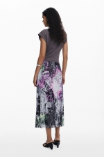 Rochie midi cu fustă plisată și print floral multicolor