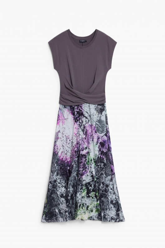 Rochie midi cu fustă plisată și print floral multicolor