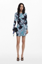 Rochie mini cu nod frontal și imprimeu artistic