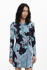 Rochie mini cu nod frontal și imprimeu artistic