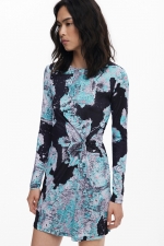 Rochie mini cu nod frontal și imprimeu artistic