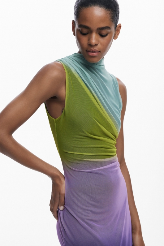Rochie midi multicoloră din tulle, tip furou