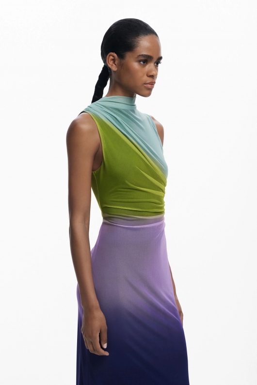 Rochie midi multicoloră din tulle, tip furou