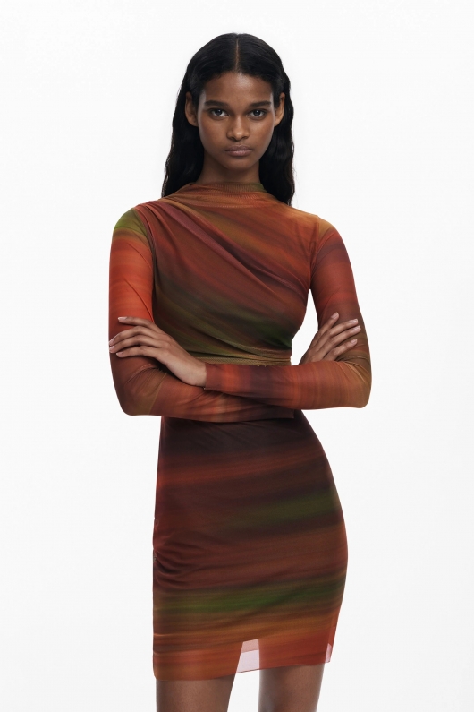 Rochie mini din tulle cu imprimeu degrade portocaliu