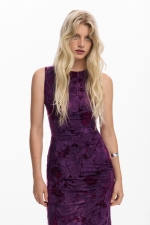 Rochie midi mulată cu imprimeu floral mov