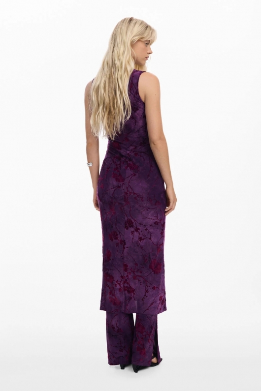 Rochie midi mulată cu imprimeu floral mov