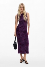 Rochie midi mulată cu imprimeu floral mov