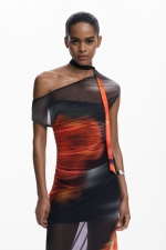 Rochie mulată multicoloră din chiffon drapată