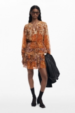 Rochie scurtă boho cu imprimeu și mâneci bufante
