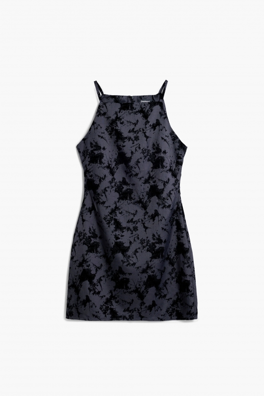 Rochie mini gri cu print floral și bretele X