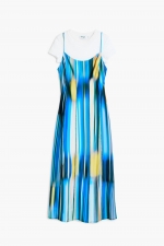 Rochie lungă mulată în dungi, 2‑în‑1 cu tricou alb