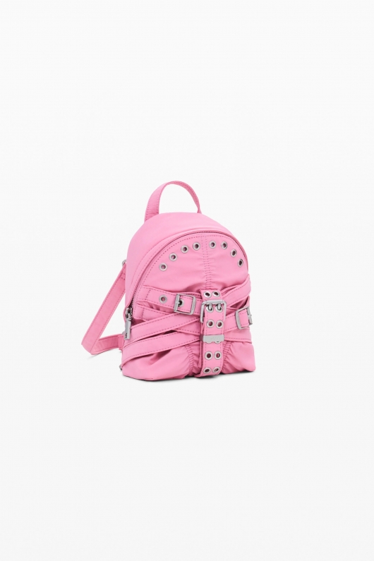 Rucsac mini roz lucios din nylon reciclabil