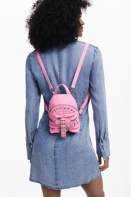 Rucsac mini roz lucios din nylon reciclabil