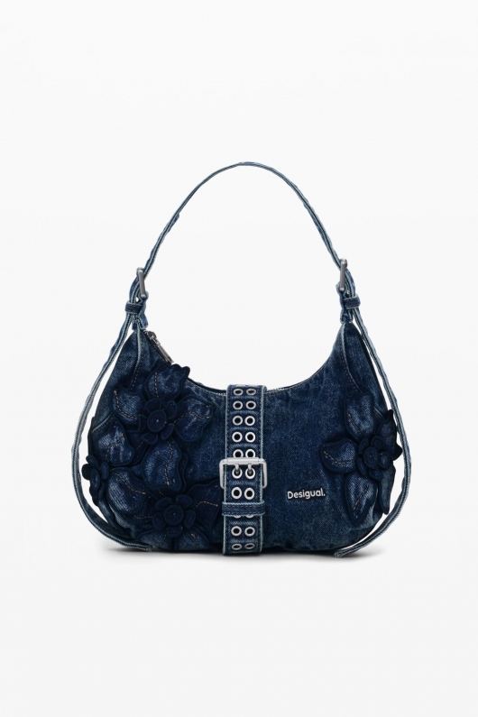 Geantă crossbody din denim albastru cu clapetă