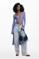 Geantă crossbody din denim albastru cu clapetă