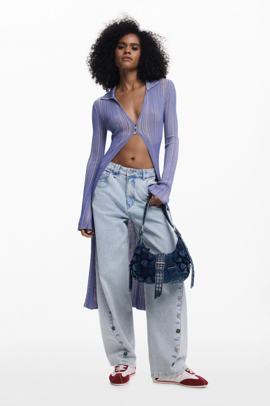 Geantă crossbody din denim albastru cu clapetă
