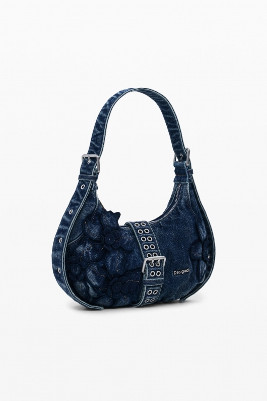 Geantă crossbody din denim albastru cu clapetă