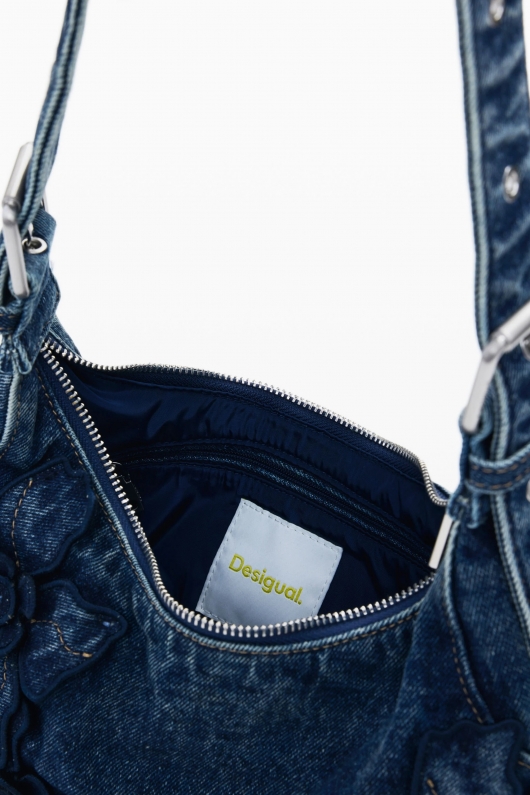 Geantă crossbody din denim albastru cu clapetă