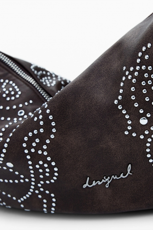 Geantă banană maro cu ținte și fermoar