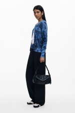 Geantă crossbody neagră patchwork cu clapă și fermoar