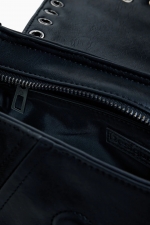 Geantă crossbody neagră patchwork cu clapă și fermoar