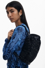 Geantă crossbody neagră patchwork cu clapă și fermoar